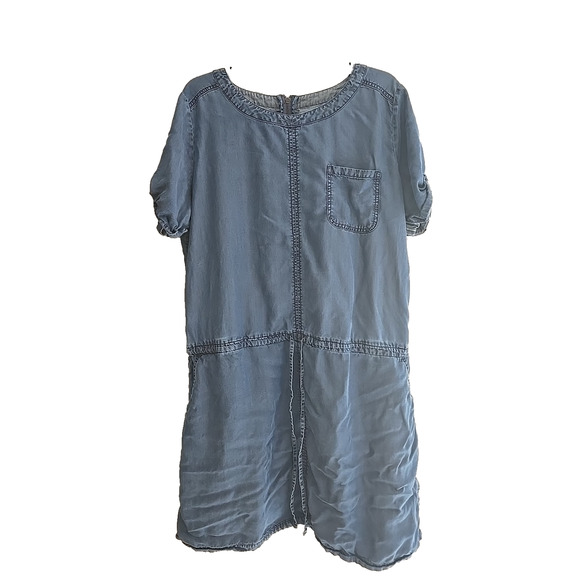 Caslon Blue Chest Pocket Tie Waist Chambray Short Sleeve Dress Womans Size XL - Picture 1 of 6